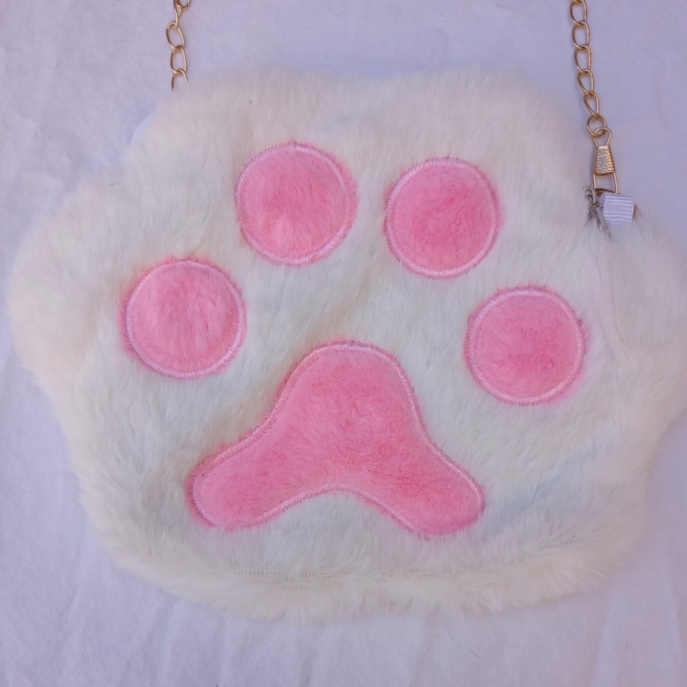 Furry Paw Crossbody Bag Pink White Kawaii Cottagecore Princess Casual Party